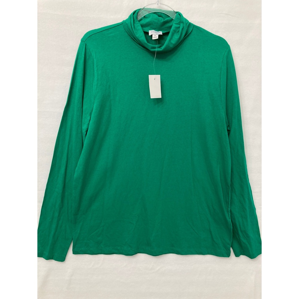 New J.Crew Turtleneck Top XL Kelly Green Long Sleeve Cotton Base Layer
